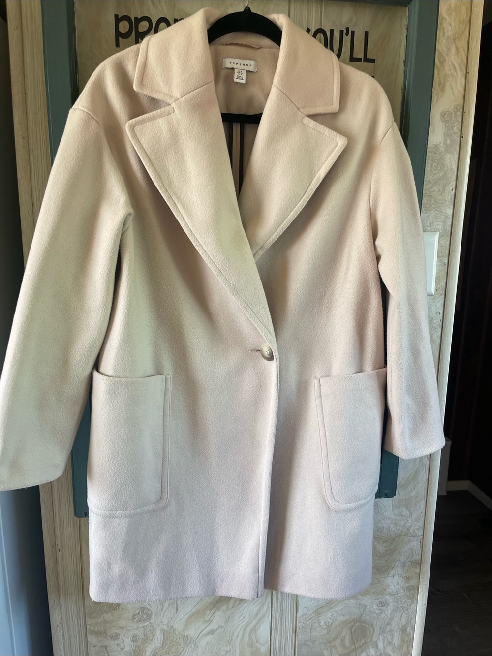Topshop  Wool-Blend Single-Button Coat in Light cream 2 over sized